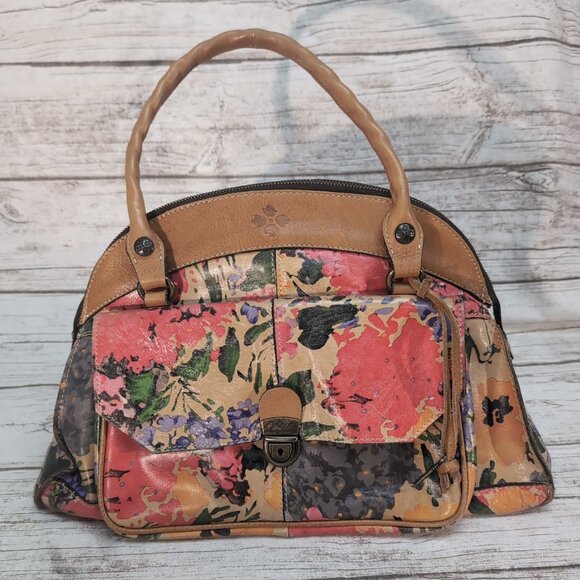 Patricia Nash Leather Poppy Shoulder Bag Floral Large - Picture 1 of 14